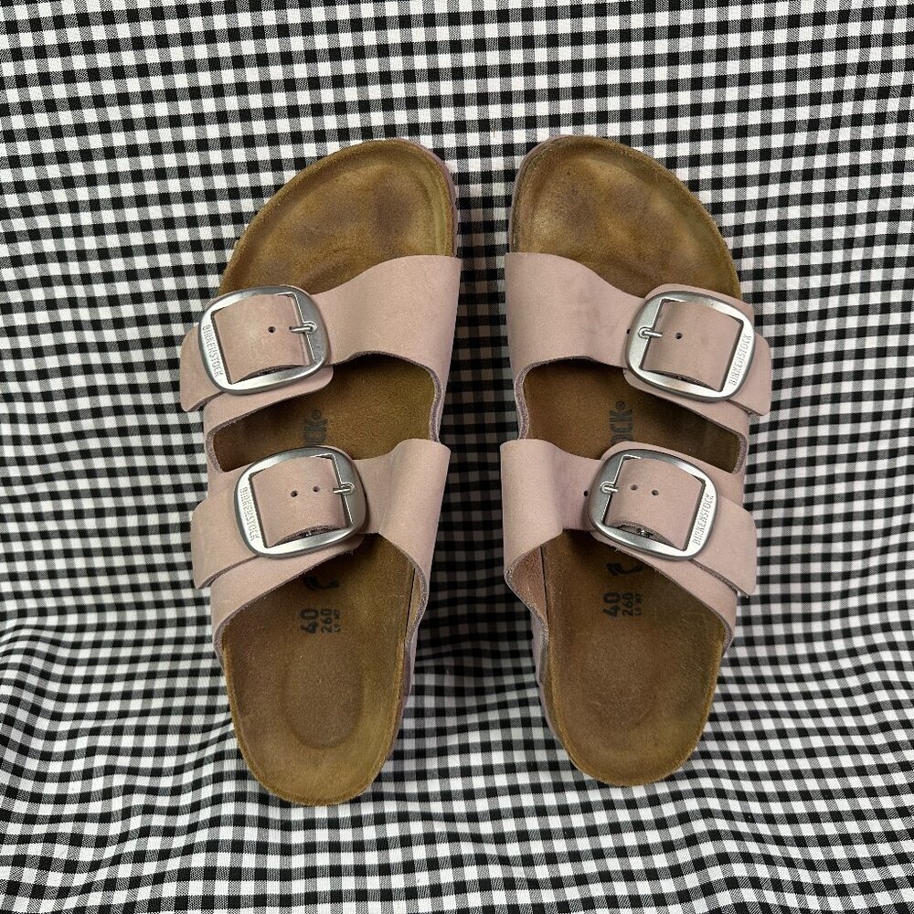 Birkenstock Arizona Big Buckle Lilac Pink Rose Silver Nubuck Leather NARROW 9